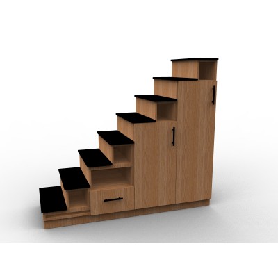 Meuble escalier en bois de chêne, modèle Rouvre avec des marches noirs