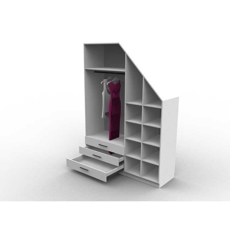 Meuble sous escalier avec dressing, modèle Eme, configurable et personnalisable, meuble sur mesure